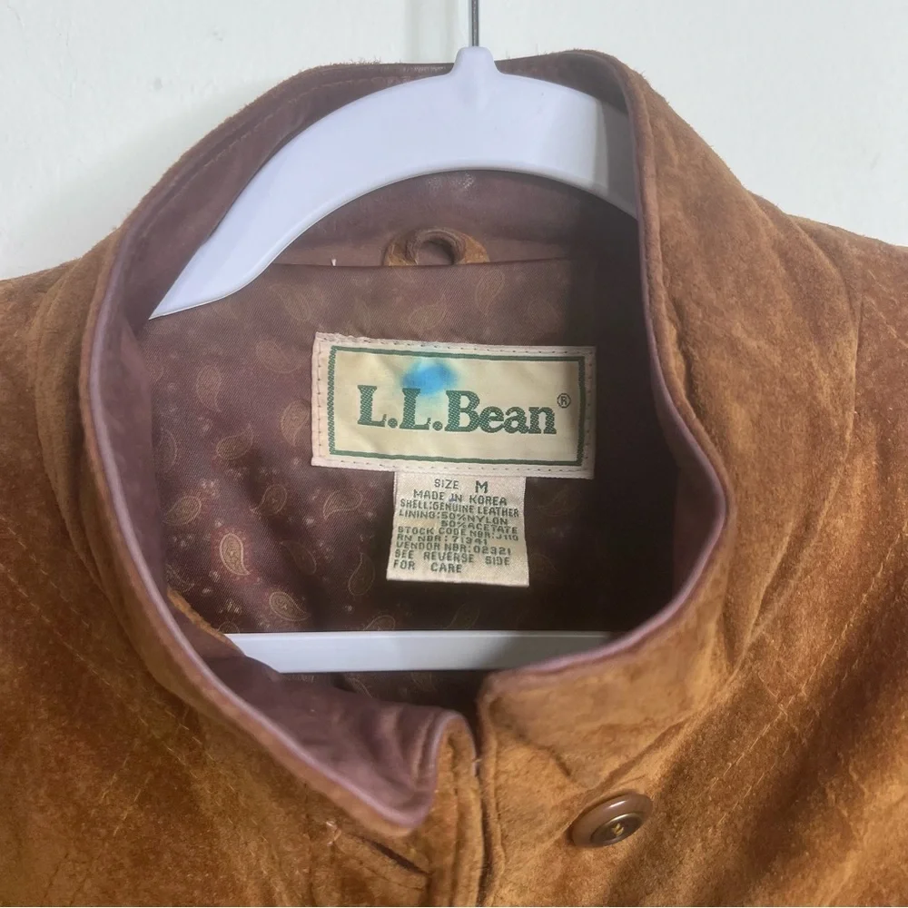 L.L. Bean 90's Vintage Suede Leather Button Front Pocket Barn Coat Size M - Picture 8 of 17